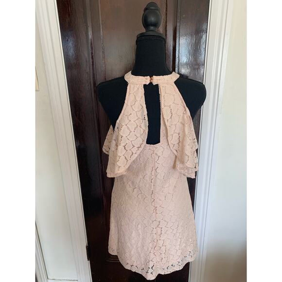 Candies Heart Lace Light Pink Cold Shoulder Peak a Boo Sleeve Dress Sz Small - Picture 3 of 8